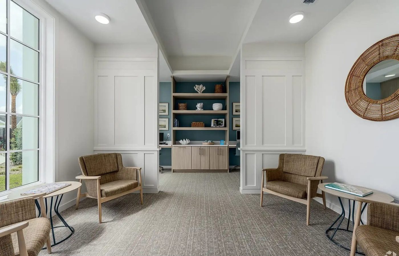 Lounge and work nook inside the amenity center.