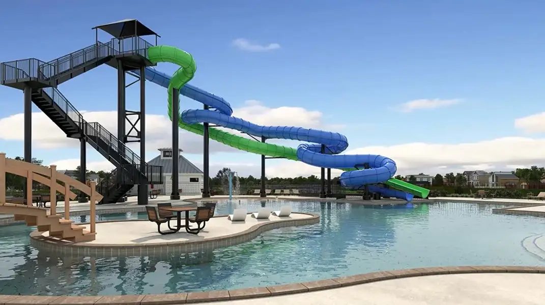 Rendering of the community pool and slides.
