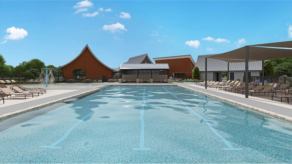 Rendering of the community pool and pavilion.